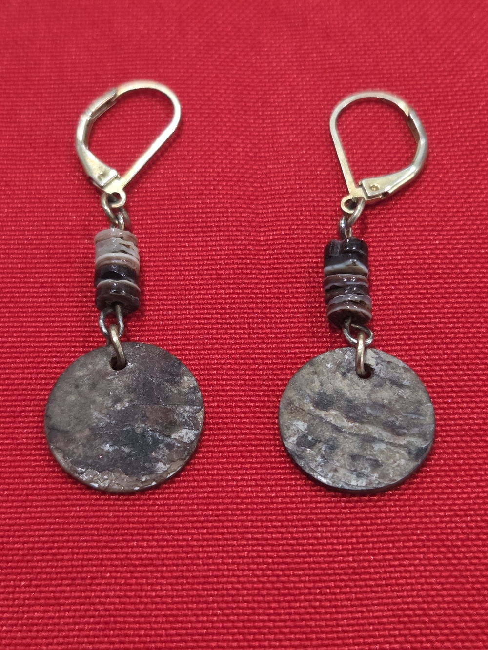 Handcrafted Gray/Brown Stone Disk Drop Earrings - Women Jewelry